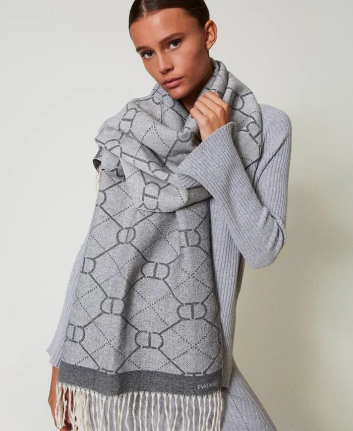 Twinset Scarves Jacquard Stole With Oval T Black 8211 Accessories