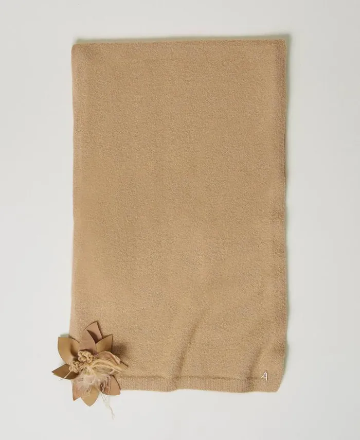 Twinset Scarves Knit Scarf With Floral Brooch Sesame Beige 8211 Accessories