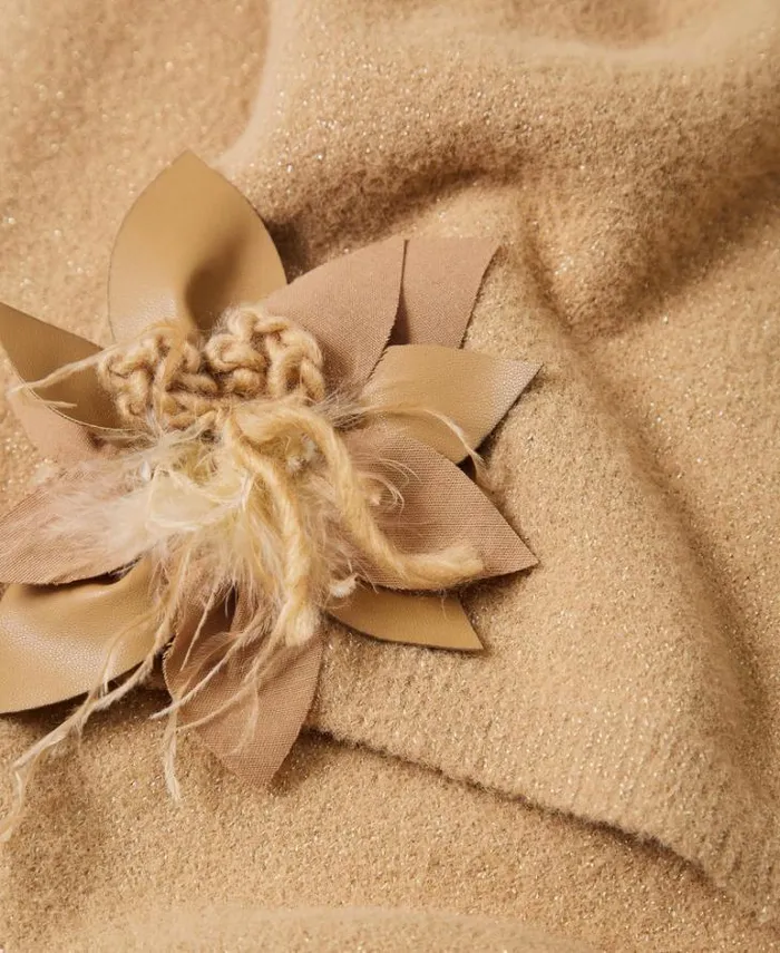 Twinset Scarves Knit Scarf With Floral Brooch Sesame Beige 8211 Accessories