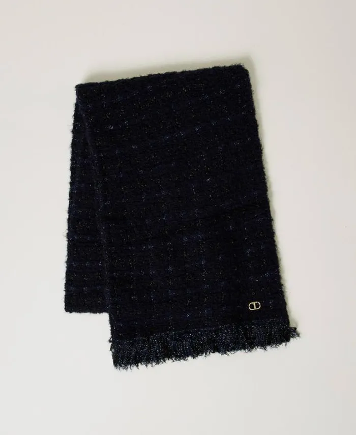 Twinset Scarves Knit Scarf With Lurex And Fringes Classic Blue Black Lurex Checked Jacquard 8211 Accessories Twinset Scarves Knit Scarf With Lurex And Fringes Classic Blue Black Lurex Checked Jacquard 8211 Accessories