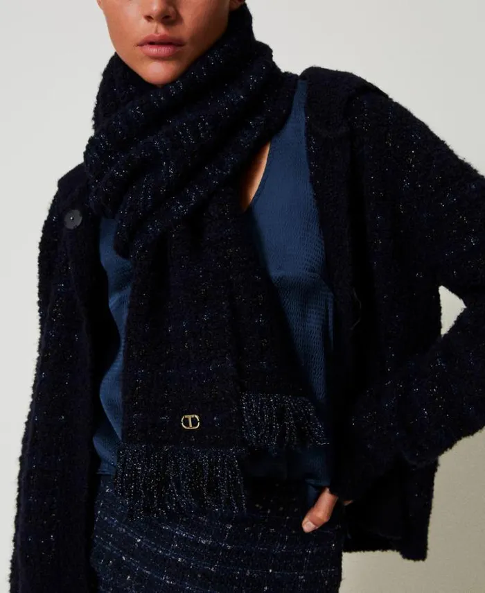 Twinset Scarves Knit Scarf With Lurex And Fringes Classic Blue Black Lurex Checked Jacquard 8211 Accessories