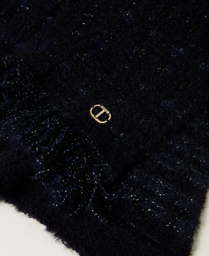 Twinset Scarves Knit Scarf With Lurex And Fringes Classic Blue Black Lurex Checked Jacquard 8211 Accessories