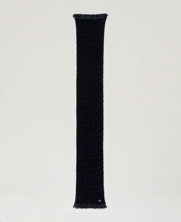 Twinset Scarves Knit Scarf With Lurex And Fringes Classic Blue Black Lurex Checked Jacquard 8211 Accessories