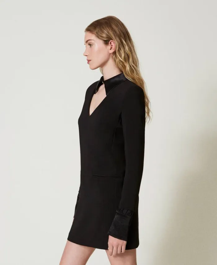 Twinset Short Dresses Short Crpe Dress With Satin Details Black 8211 Clothing