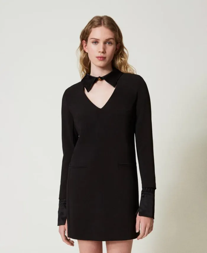 Twinset Short Dresses Short Crpe Dress With Satin Details Black 8211 Clothing