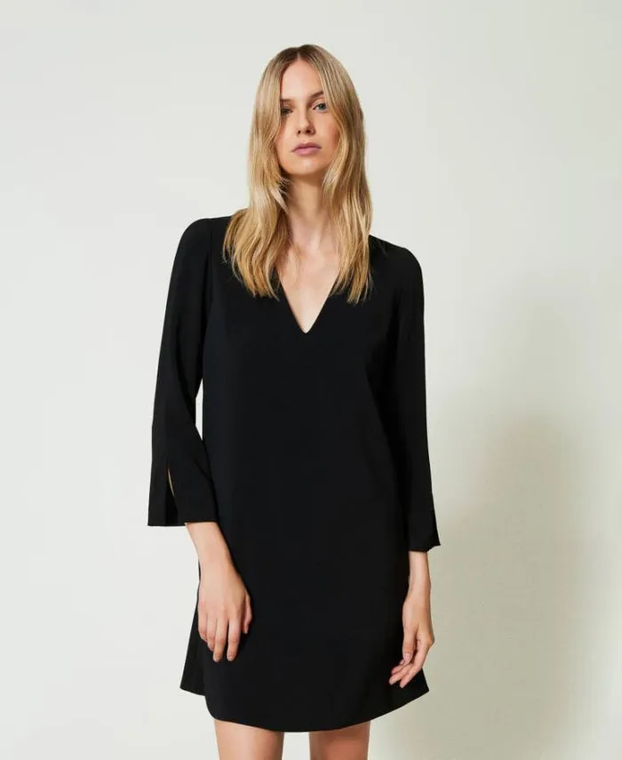 Twinset Short Dresses Short Dress With Flounce And Oval T Chain Black 8211 Clothing