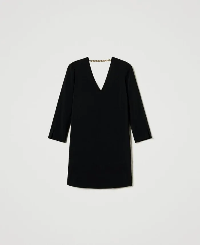 Twinset Short Dresses Short Dress With Flounce And Oval T Chain Black 8211 Clothing