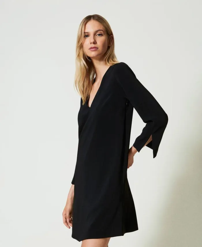 Twinset Short Dresses Short Dress With Flounce And Oval T Chain Black 8211 Clothing