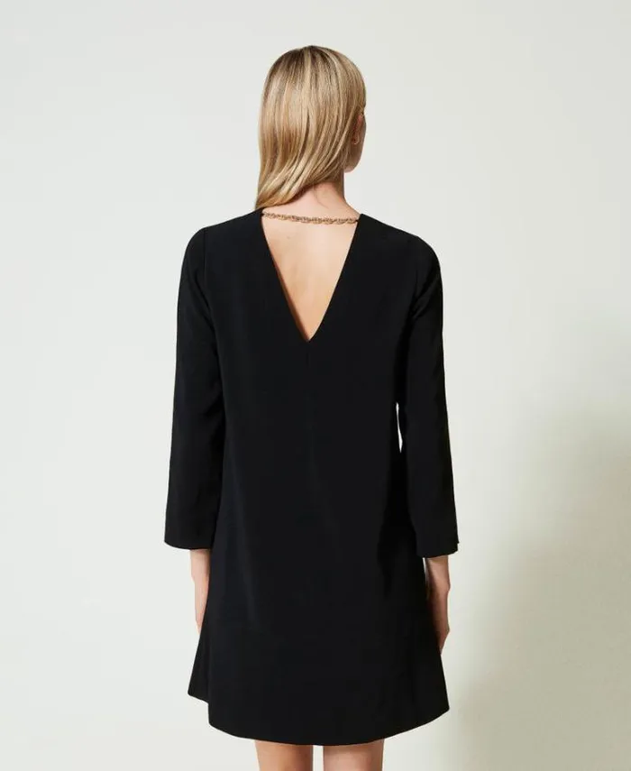 Twinset Short Dresses Short Dress With Flounce And Oval T Chain Black 8211 Clothing