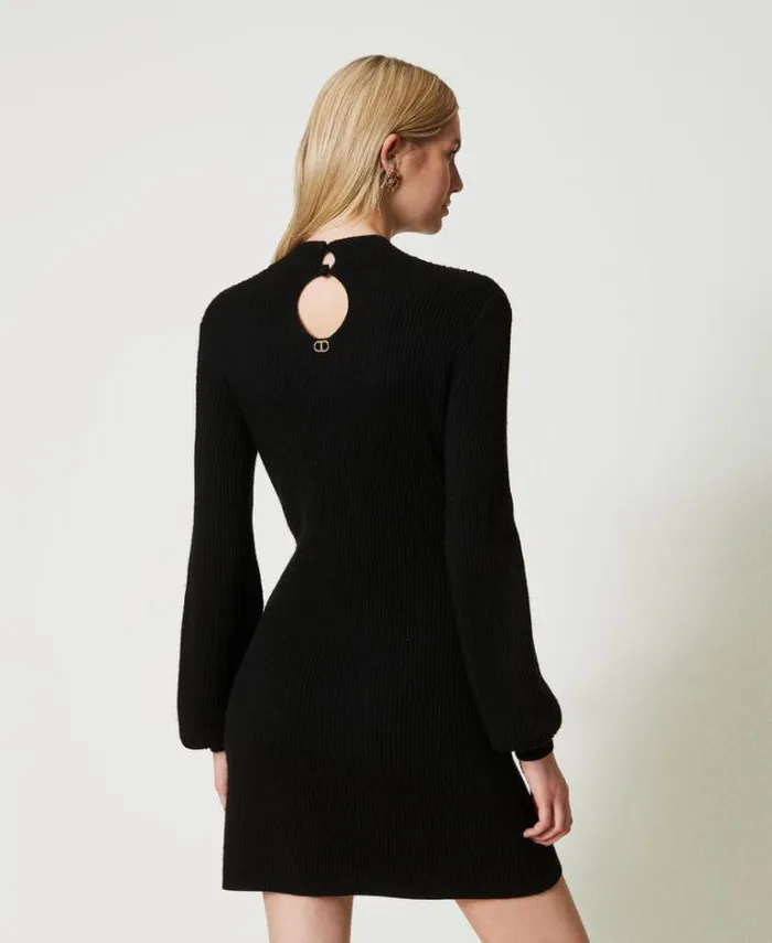 Twinset Short Dresses Short Wool Blend Crochet Dress Black 8211 Clothing