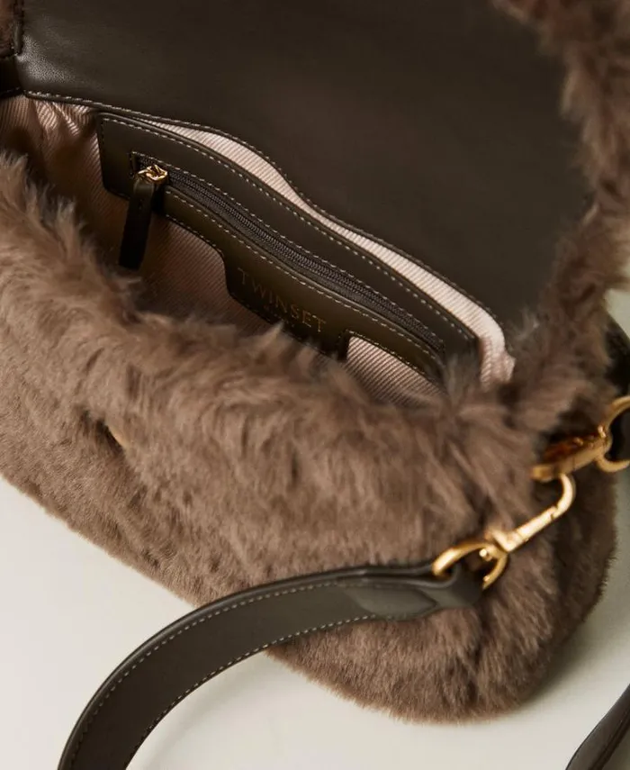 Twinset Shoulder Bags 039Amie039 Medium Faux Fur Shoulder Bag Dark Taupe 8211 Bags