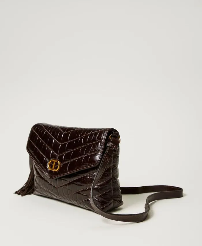 Twinset Shoulder Bags 039Dreamy039 Medium Crocodile Print Leather Shoulder Bag Dark Chocolate Brown 8211 Bags