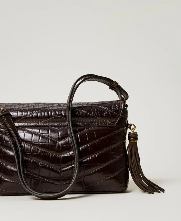 Twinset Shoulder Bags 039Dreamy039 Medium Crocodile Print Leather Shoulder Bag Dark Chocolate Brown 8211 Bags