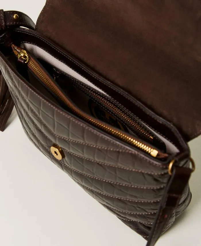 Twinset Shoulder Bags 039Dreamy039 Medium Crocodile Print Leather Shoulder Bag Dark Chocolate Brown 8211 Bags