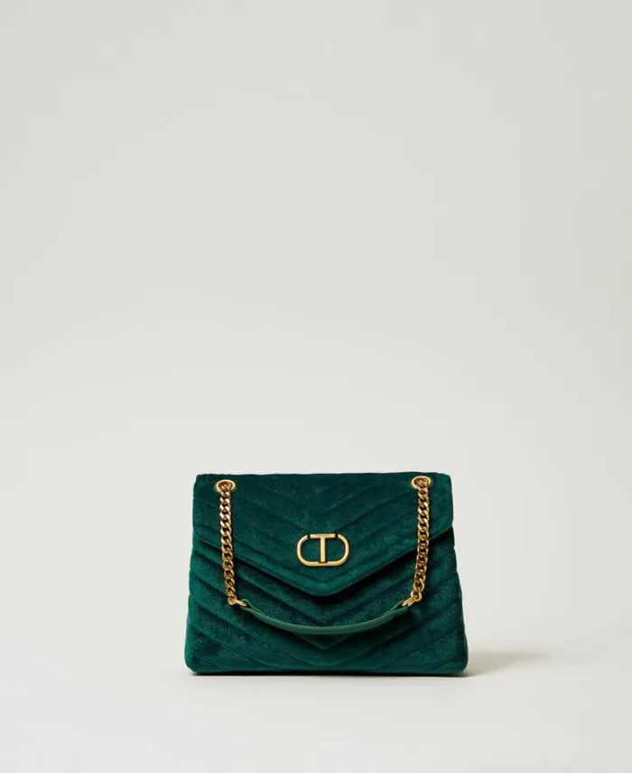 Twinset Shoulder Bags 039Dreamy039 Medium Velvet Shoulder Bag Monstera Green 8211 Bags