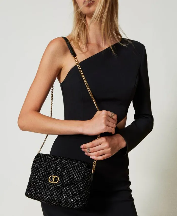 Twinset Shoulder Bags 039Dreamy039 Small Embroidered Velvet Shoulder Bag Black 8211 Bags