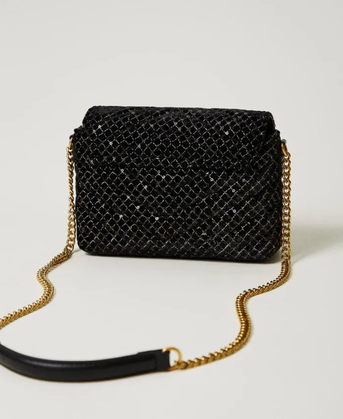 Twinset Shoulder Bags 039Dreamy039 Small Embroidered Velvet Shoulder Bag Black 8211 Bags