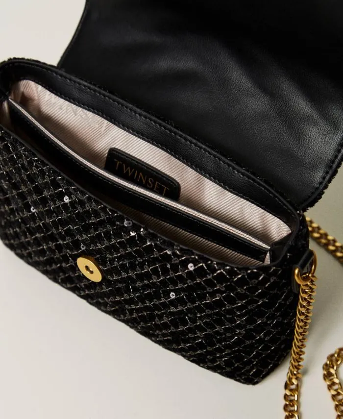 Twinset Shoulder Bags 039Dreamy039 Small Embroidered Velvet Shoulder Bag Black 8211 Bags