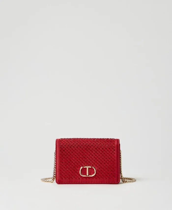 Twinset Shoulder Bags Mini Satin Shoulder Bag With Rhinestones Venetian Red 8211 Bags