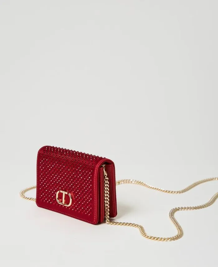 Twinset Shoulder Bags Mini Satin Shoulder Bag With Rhinestones Venetian Red 8211 Bags