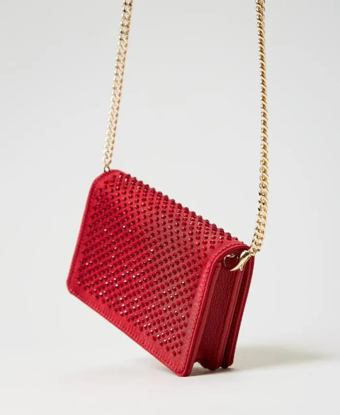 Twinset Shoulder Bags Mini Satin Shoulder Bag With Rhinestones Venetian Red 8211 Bags