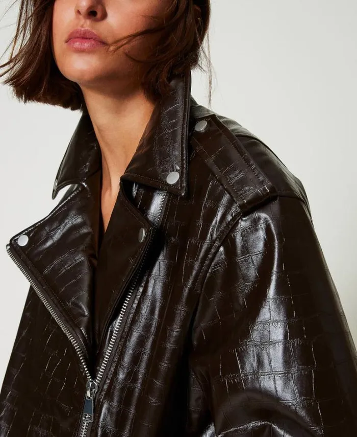 Twinset Suits And Sets Animal Print Biker Jacket Molegrave Brown 8211 Clothing