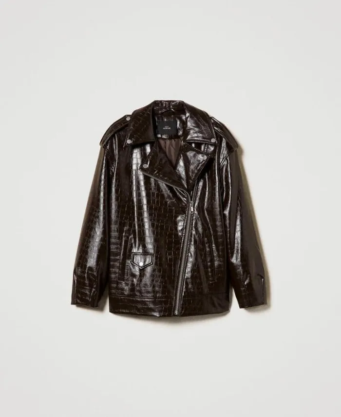 Twinset Suits And Sets Animal Print Biker Jacket Molegrave Brown 8211 Clothing