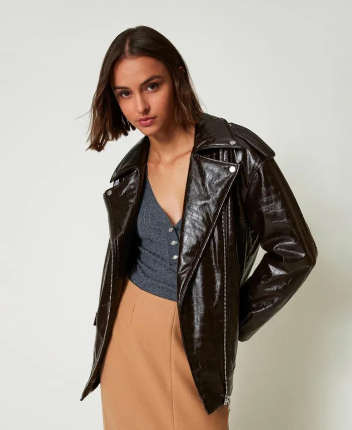 Twinset Suits And Sets Animal Print Biker Jacket Molegrave Brown 8211 Clothing