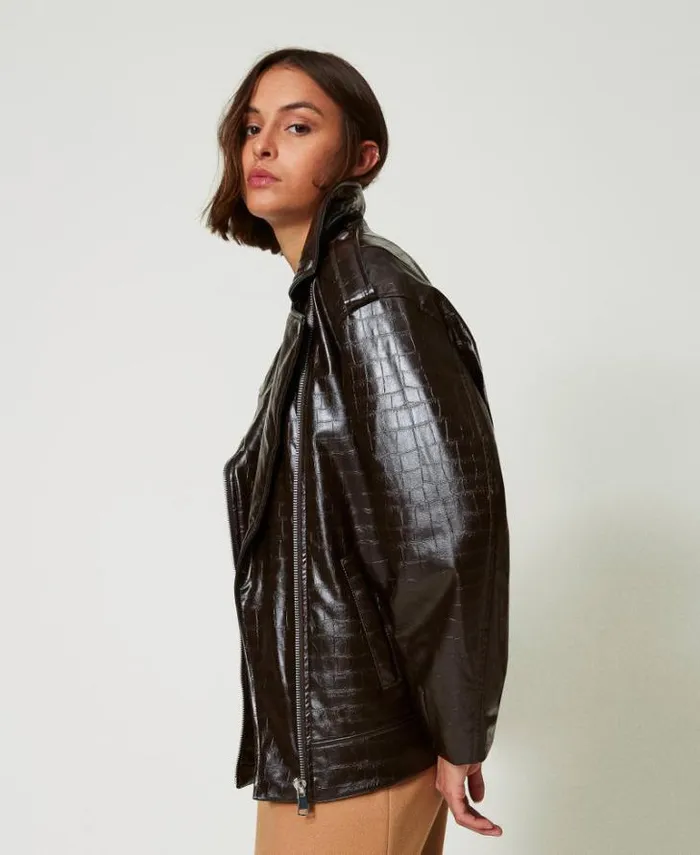Twinset Suits And Sets Animal Print Biker Jacket Molegrave Brown 8211 Clothing