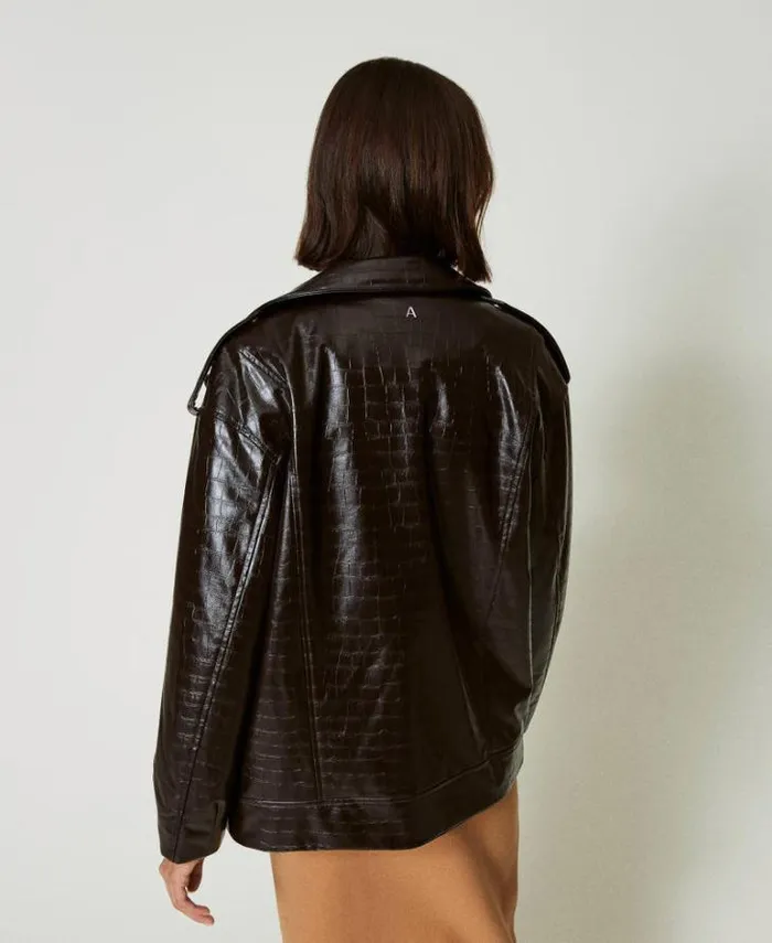 Twinset Suits And Sets Animal Print Biker Jacket Molegrave Brown 8211 Clothing