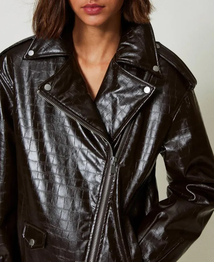 Twinset Suits And Sets Animal Print Biker Jacket Molegrave Brown 8211 Clothing