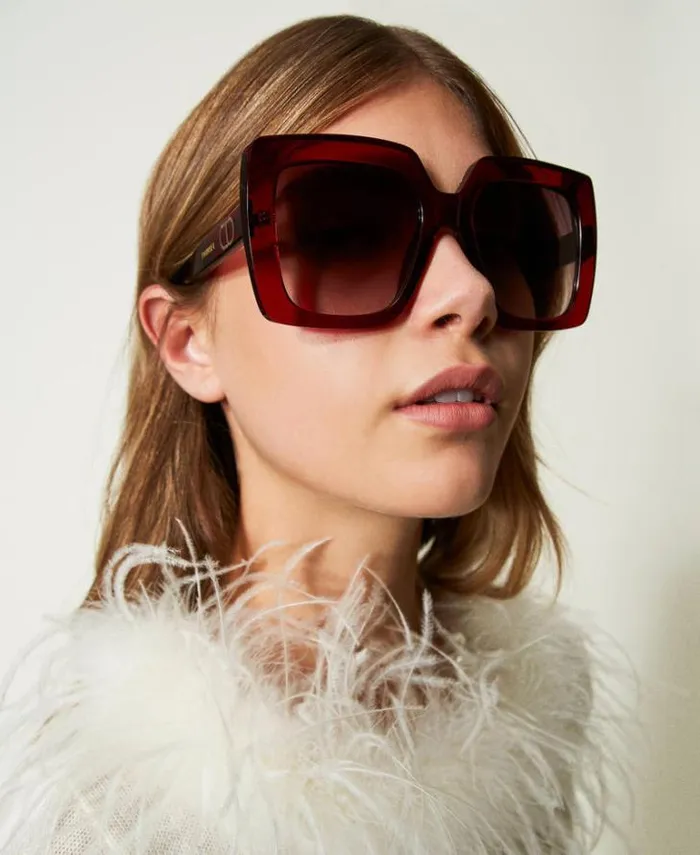 Twinset Sunglasses Oversized Square Sunglasses Shiny Transparency Raspberry 8211 Accessories