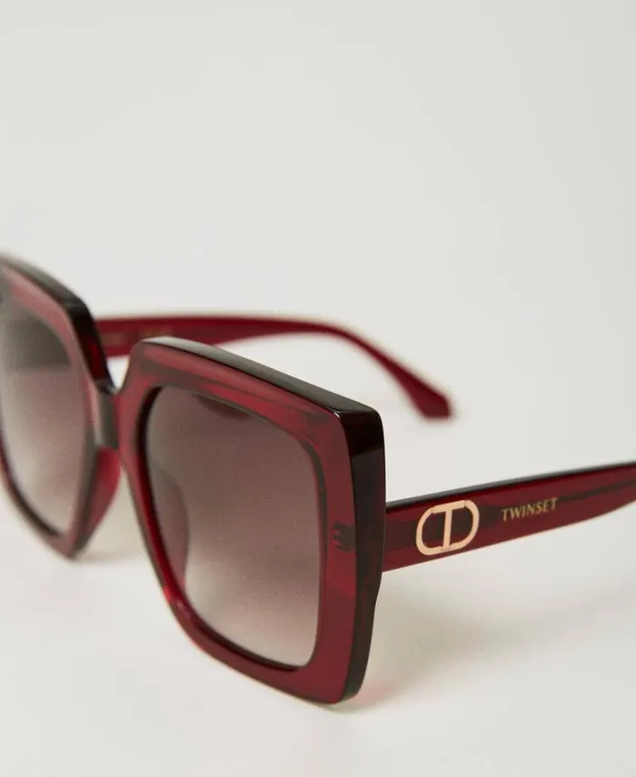 Twinset Sunglasses Oversized Square Sunglasses Shiny Transparency Raspberry 8211 Accessories