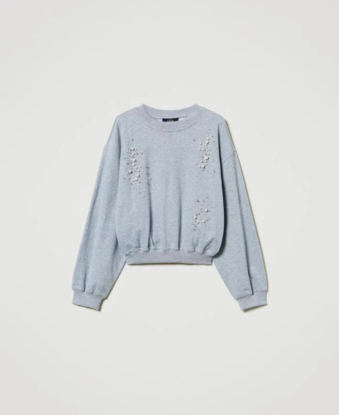 Twinset Sweatshirts Boxy Sweatshirt With Handmade Embroidery Melange Grey 8211 Clothing