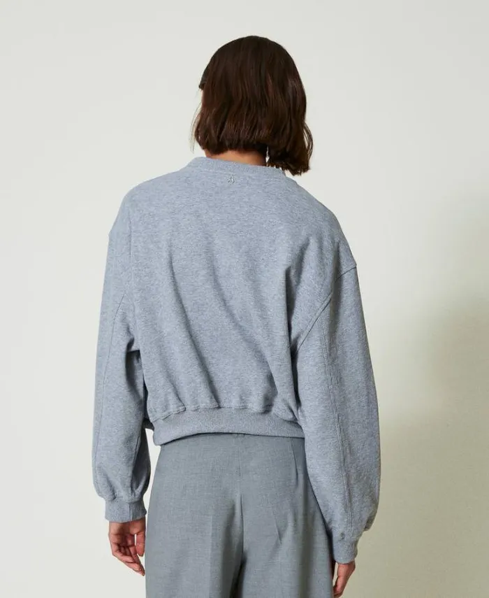 Twinset Sweatshirts Boxy Sweatshirt With Handmade Embroidery Melange Grey 8211 Clothing