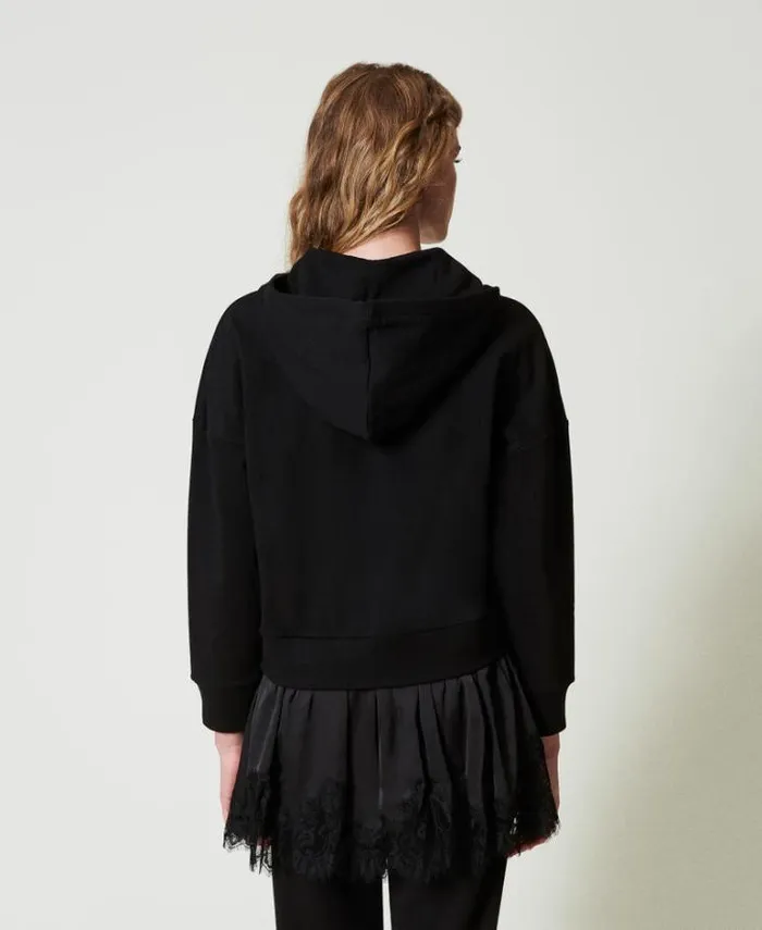 Twinset Sweatshirts Hoodie With Satin And Lace Black 8211 Clothing