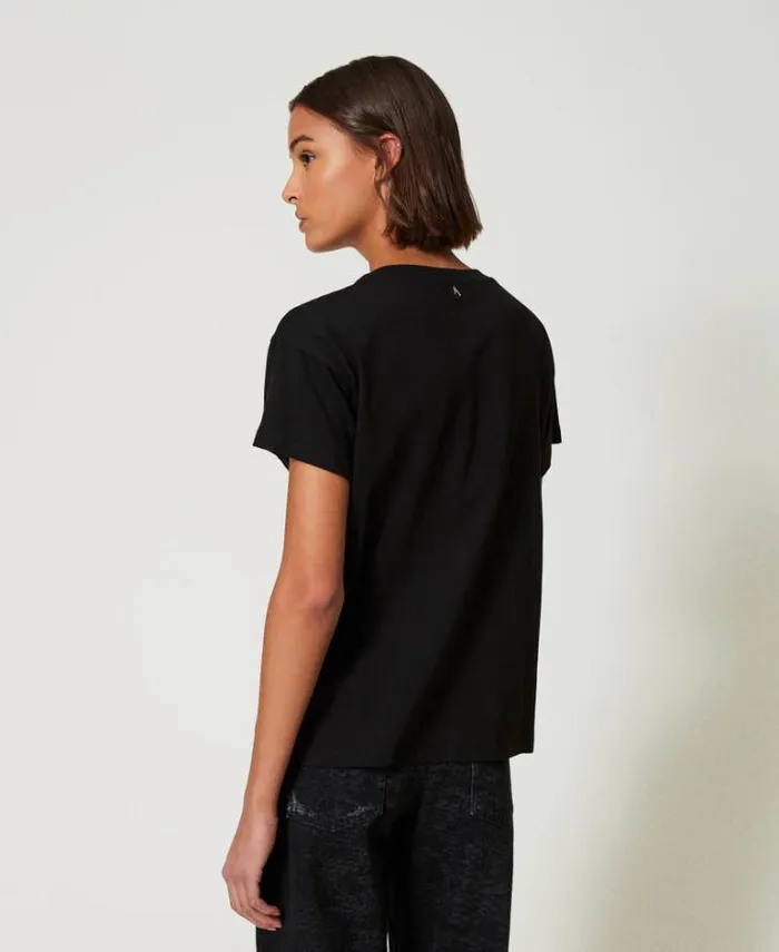 Twinset TShirts And Tops Tshirt With Embroidery And Pearls Black 8211 Clothing