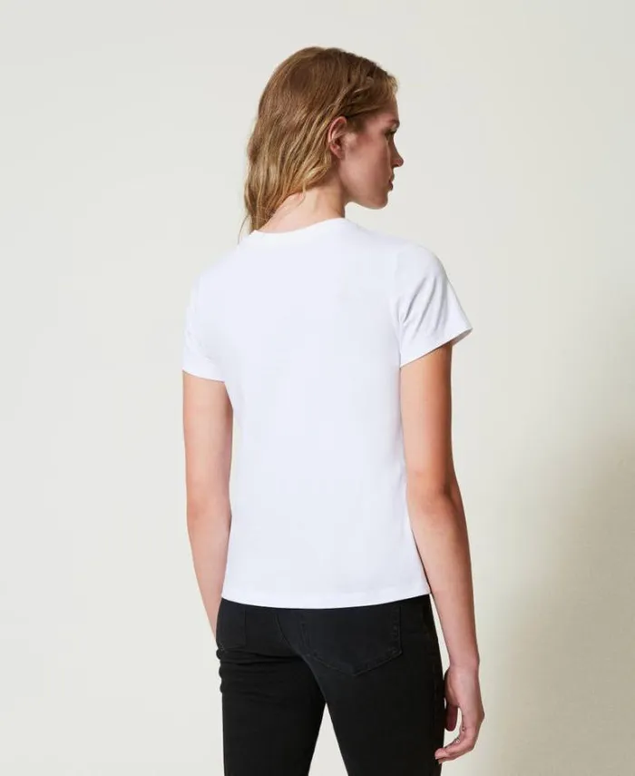 Twinset TShirts And Tops Tshirt With Tulle Flounce And Embroidered Logo White 8211 Clothing