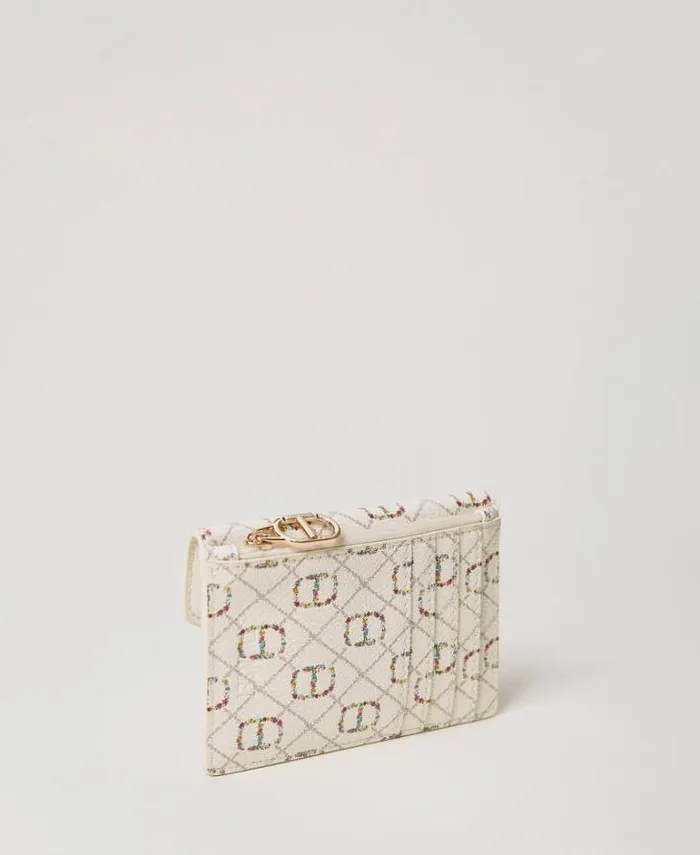 Twinset Wallets And Keyrings Flat Card Holder With Oval T Flower Oval T And Twinset Ivory 8211 Accessories