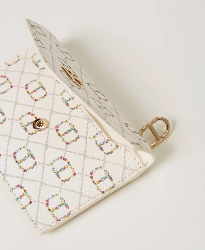 Twinset Wallets And Keyrings Flat Card Holder With Oval T Flower Oval T And Twinset Ivory 8211 Accessories
