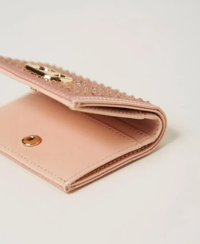 Twinset Wallets And Keyrings Satin Wallet With Rhinestones And Oval T Peachy Keen Pink 8211 Accessories