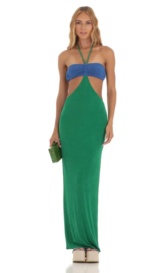 Two Toned Cutout Maxi Dress Blue And Green Women LUCY IN THE SKY Maxi Dresses