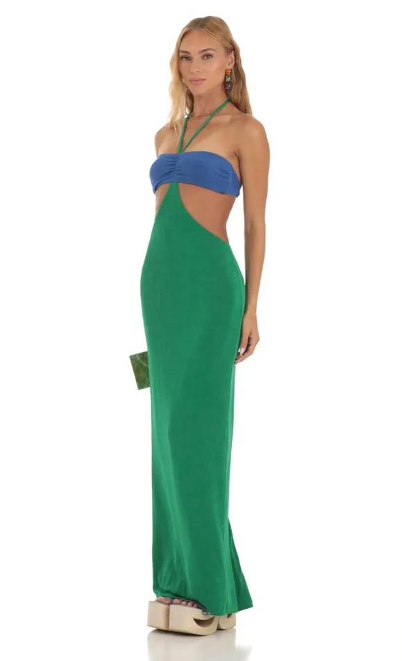 Two Toned Cutout Maxi Dress Blue And Green Women LUCY IN THE SKY Maxi Dresses Two Toned Cutout Maxi Dress Blue And Green Women LUCY IN THE SKY Maxi Dresses
