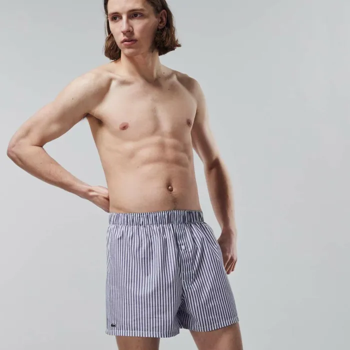 Underwear and Socks Men Lacoste Men039s 3Pack Striped Boxers Navy Blue White Blue 82150