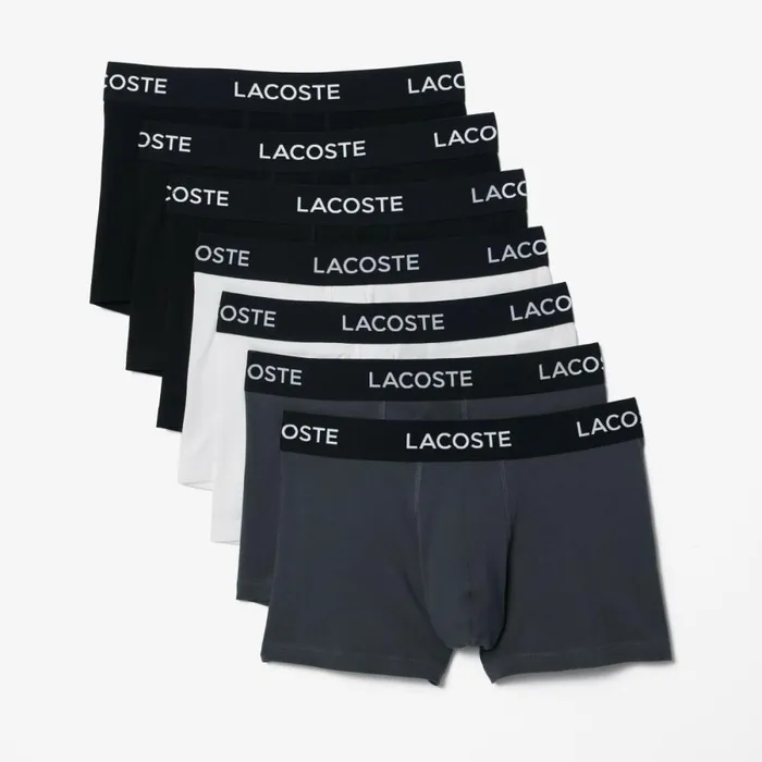 Underwear and Socks Men Lacoste Men039s 7Pack Logo Waist Trunks Black White Grey Jig