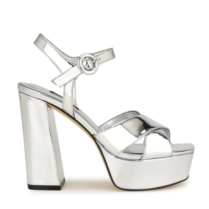 Vallen Strappy Platform Sandals Silver Women Nine West Sandals
