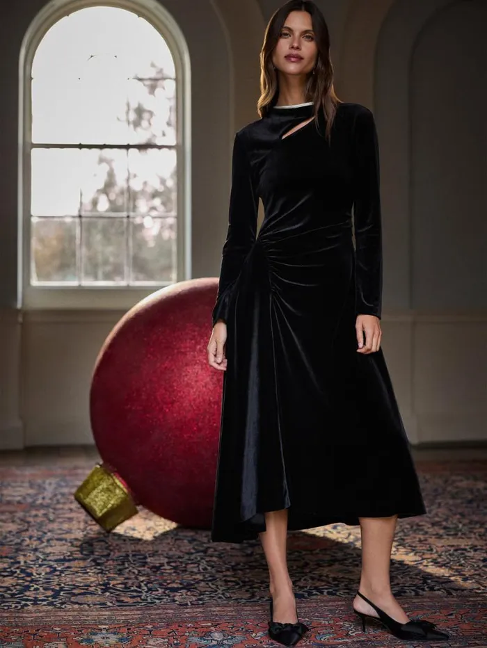 Velvet Ruched Dress Black Women Jigsaw Party
