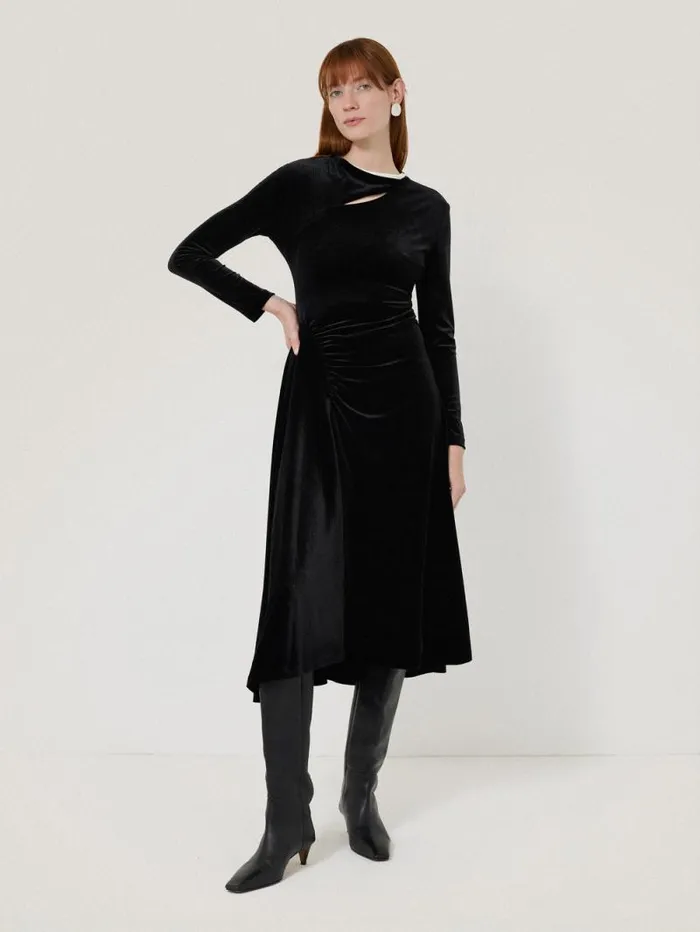 Velvet Ruched Dress Black Women Jigsaw Party