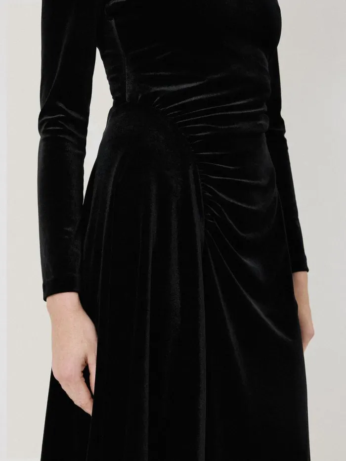 Velvet Ruched Dress Black Women Jigsaw Party