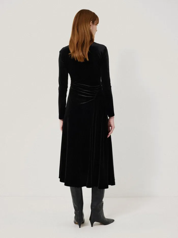 Velvet Ruched Dress Black Women Jigsaw Party